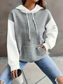 Detail van dames hoodie met wafelstructuur in kleurblok-stijl met wit trekkoord eraan - 1XL / Wit