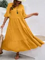 Mustard yellow plus size V-neck tiered maxi dress with flutter sleeves - 1XL / Top And Bottom / Yellow