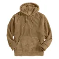 Detail of brown corduroy hoodie with pocket and drawstring for men - Camel