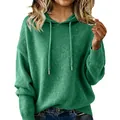 Detailed view of green knitted hoodie with adjustable drawstrings and soft texture - S / Tops / Green