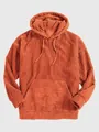 Rust orange corduroy hoodie for men featuring a kangaroo pocket and drawstring hood. - Orange Red