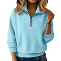 Detailansicht eines hellblauen locker sitzenden Strickpullovers mit halbem Reißverschluss - S / Oberteile / Himmelblau