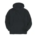 Close-up of men's solid black corduroy hoodie showing soft ribbed fabric texture - Black