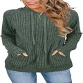 Vista detallada de una sudadera con capucha verde para mujer con tejido de punto acanalado. - S / Tops / Verde