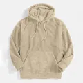 Felpa con cappuccio in velluto a coste beige da uomo con tasca a marsupio e laccio - Taglia S / Top / Albicocca