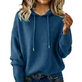 Close-up detail of the soft blue brushed fabric on this women's hooded sweater - S / Tops / Navy Blue