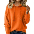 Detail shot of bright orange hooded knit sweater with soft brushed texture - S / Tops / Orange
