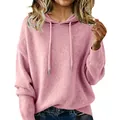 Detailed view of women's pink hooded drawstring sweater with soft brushed knit texture - S / Tops / Pink
