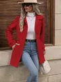 Stylish red slim-fit woolen coat with elegant lapels for women, street style fashion. - S / Tops / Red