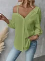 Detailed look at the green textured off-shoulder shirt with lapel and button down front - S / Tops / Yellow-Green