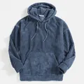 Felpa da uomo in velluto a coste blu con cappuccio e tasca a marsupio - Taglia S / Top / Blu