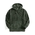 Men's solid forest green corduroy long sleeve hoodie with front pocket and drawstring - S / Tops / Army Green