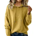 Comfortable yellow solid color drawstring hooded sweater featuring soft textured knit - S / Tops / Yellow