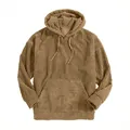 Classic men's solid brown corduroy long sleeve hoodie with front pocket and drawstring hood - Khaki