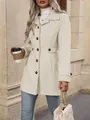 Elegant cream slim fit wool coat with lapel collar for autumn and winter fashion - S / Tops / Beige