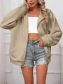 Dettaglio della felpa con cappuccio in maglia a nido d'ape da donna caki - Taglia S / Top / Kaki