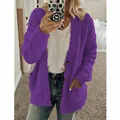 Oversized purple fuzzy fleece cardigan sweater coat for women in autumn and winter - S / Tops / Purple