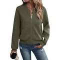Giacca casual da donna verde militare con zip e motivo geometrico - Verde militare