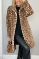 Fashionable leopard print faux fur coat with classic lapel and long sleeves for winter - 3XL / Tops / Mid-Length / Khaki