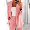 Traje de chaqueta rosa de dos piezas para mujer con solapa y corte ajustado para otoño - S / Tops / Rosa