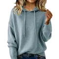 Cozy women's hooded knit drawstring sweater in soft light blue grey solid color - S / Tops / Starry Blue