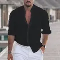 Dettaglio di una camicia da spiaggia nera a maniche lunghe da uomo in stile casual da vacanza - Taglia S / Top / Nero