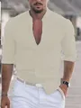 Camicia beige da uomo in lino traspirante con collo alla coreana per vacanze estive - Taglia S / Top / Albicocca