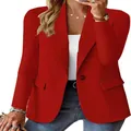 Elegante rode damesblazer met lange mouwen, klassieke revers en een knoopsluiting. - S / Tops / Rood