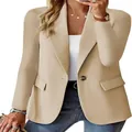 Professionele beige damesblazer met klassieke revers en een enkele knoopsluiting ontwerp. - S / Tops / Abrikoos