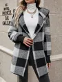 Damen Strickjacke mit schwarz-weißem Karomuster und weicher flauschiger Textur - S / Oberteile / Dunkelgrau