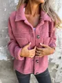 Mauve sherpa jacket detail showing lapel collar, buttons, and soft fleece texture - S / Tops / Deep Pink