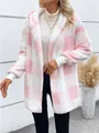 Detailaufnahme der weichen rosa-weißen Plüsch-Fleece-Strickjacke mit Kapuze - S / Oberteile / Rosa
