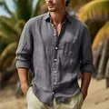 Casual men's dark gray linen button-down shirt perfect for summer beach vacations - S / Tops / Gray
