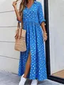 Casual womens blue floral print maxi dress featuring a chic collar and stylish half sleeves - S / Top And Bottom / Blue and White Floral Print