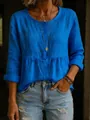 Haut à manches longues bleu vif décontracté en mélange de coton pour femmes, coupe ample - S / Hauts / Bleu