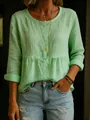 Détail d'un haut à manches longues en mélange de coton vert clair pour femme. - S / Hauts / Vert clair