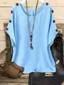 Top informal azul claro de cuello redondo y manga corta con detalle de botones - S / Tops / Azul cielo