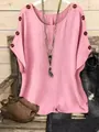 Elegante top informal rosa para mujer con botones decorativos de madera en mangas - S / Tops / Rosa