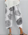 Pantalon large décontracté pour femme avec un imprimé artistique unique de cernes de bois naturel - Imprimé Cernes d'Arbre Blanc (Fig 8)