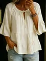 Loose-fitting white tiered blouse with ruffled sleeves and tie-neck detail - Light Yellow