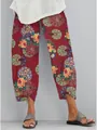 Détail d'un pantalon bohème imprimé avec un ourlet asymétrique et irrégulier chic. - Imprimé Ethnique Lie de Vin (Fig 6)