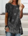 Detail view of women's short-sleeved T-shirt with vintage grey digital print - S / Tops / Gray