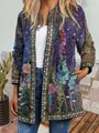 Close-up detail showing the vintage ethnic floral print on a long-sleeve cardigan jacket - M / Tops / Blue-Purple Mandala Print