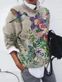 Primer plano de blusa holgada para mujer con estampado de colibrí y flores. - S / Tops / Estampado Floral Colibrí Beige