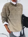 Close-up detail of women's vintage geometric print loose long-sleeve top with texture - Vintage Geometric Gradient Print