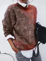 Vue détaillée des motifs géométriques ornés sur le sweat-shirt vintage à manches longues - S / Hauts / Imprimé Vintage Marron