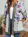 Detail of vintage ethnic butterfly print long-sleeve cardigan jacket for women - M / Tops / White