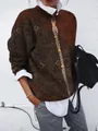 Vista dettagliata del cardigan spazzolato con stampa geometrica vintage da donna - Taglia S / Top (9434) / Stampa Etnica Marrone (Foto 13)