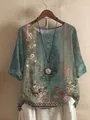 Detaillierte Ansicht der lockeren Damenbluse mit grünem Vintage-Blumendruck und Knöpfen - S / Oberteile / Vintage Grün Florale Textur (Stil 1)