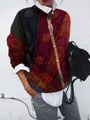 Dettaglio del cardigan da donna con stampa geometrica e trama spazzolata - Taglia S / Top (9434) / Stampa Etnica Rosso Vino (Foto 7)